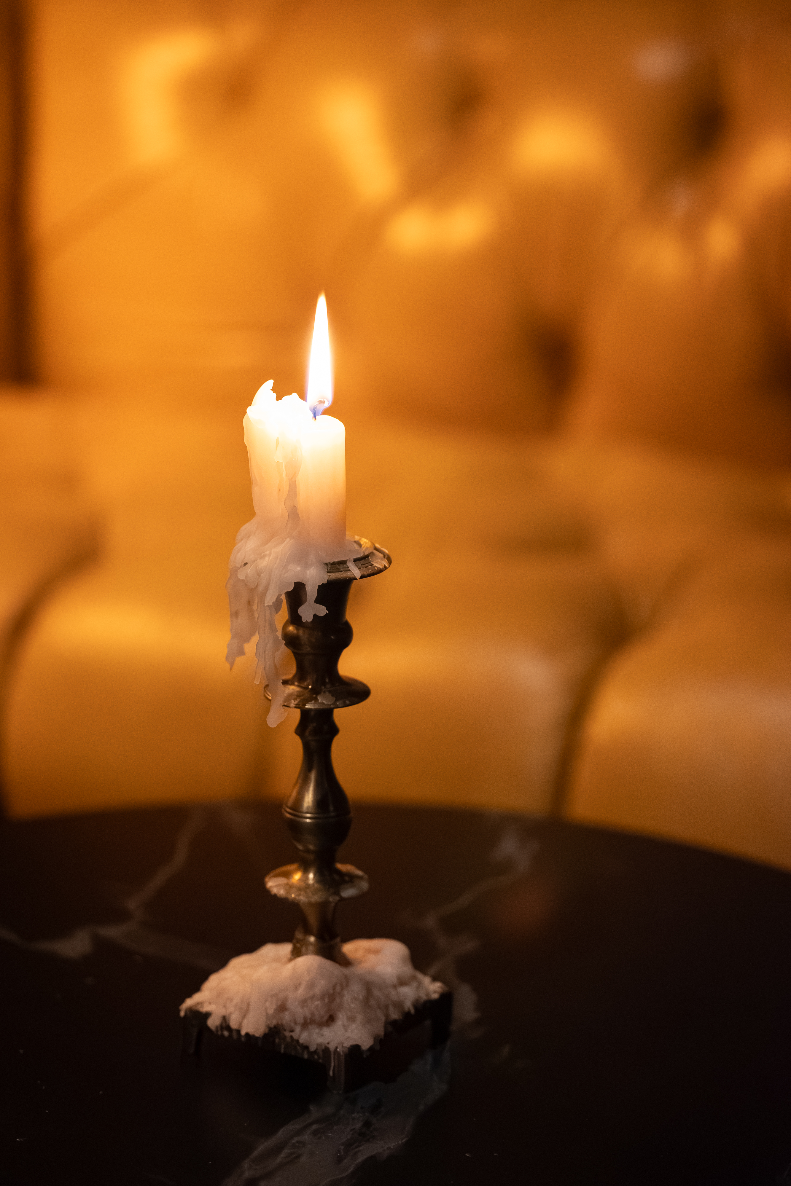 a candle on a table