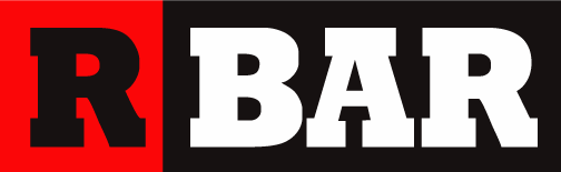 a black, red and white logo