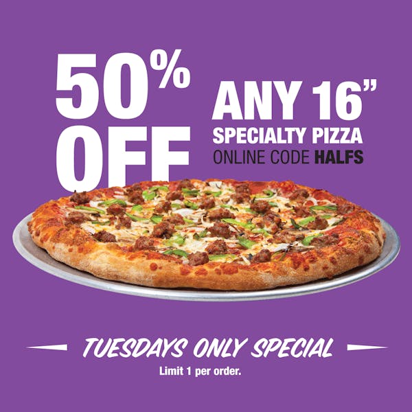 Tuesday Half Off 16" Specialty Pizza Glass Nickel Pizza Co in Wisconsin