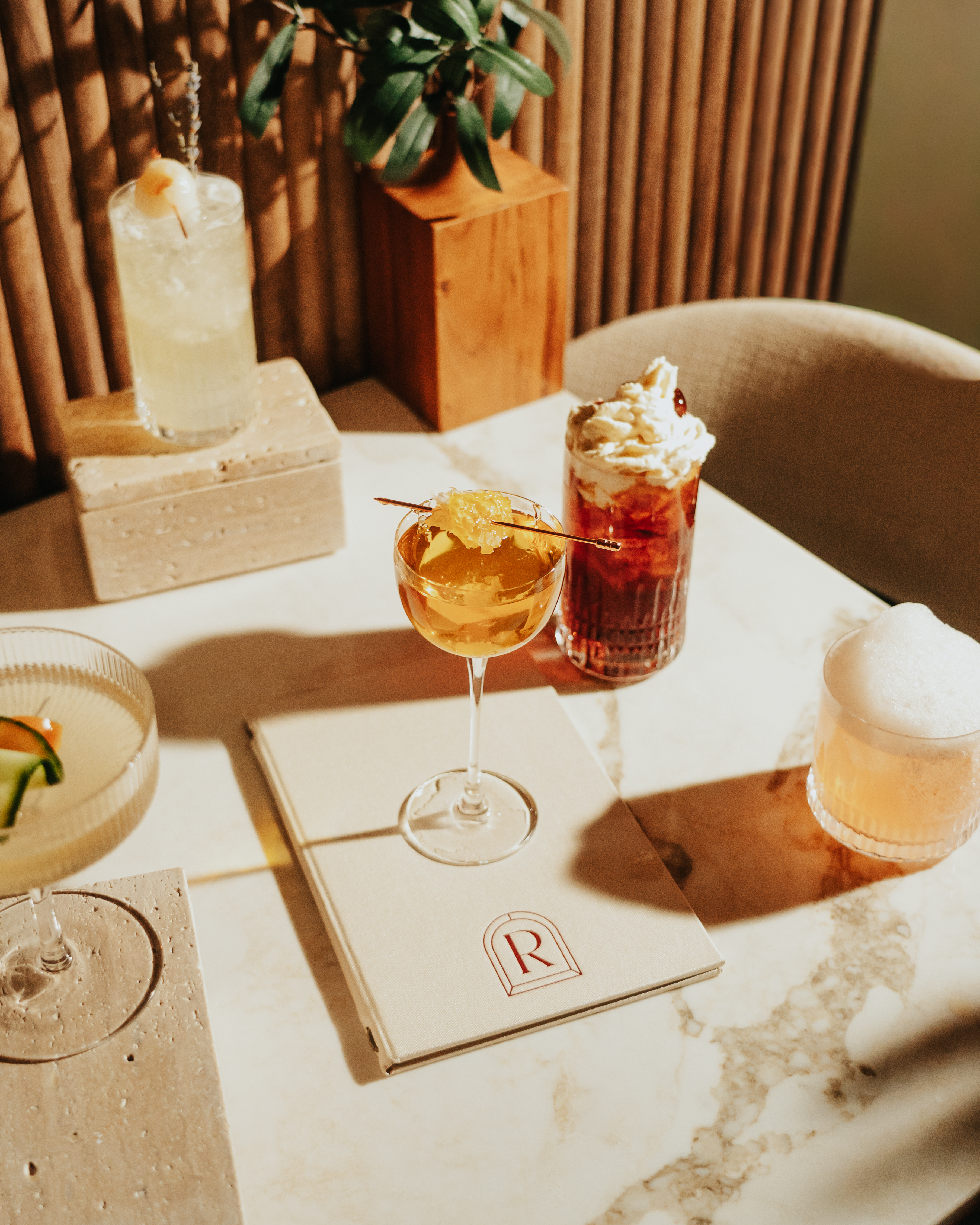 a table with drinks on it