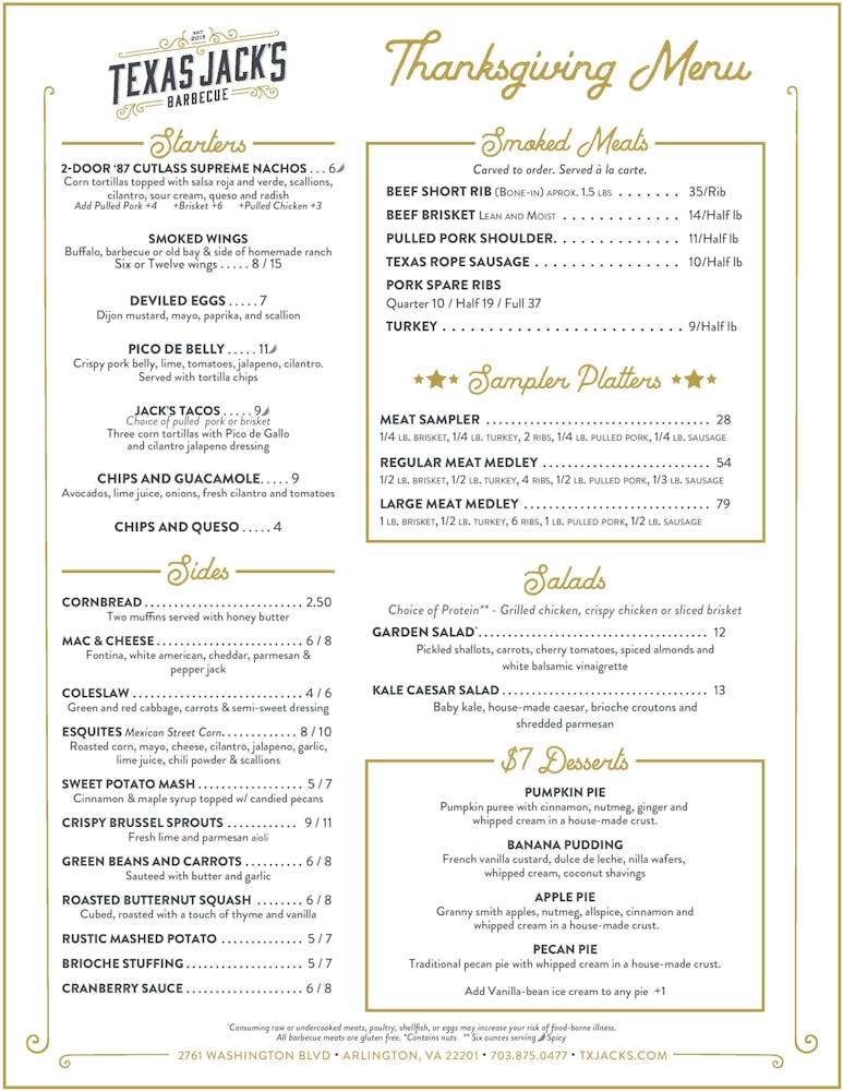 Thanksgiving Catering Texas Jack S Barbecue In Arlington Va