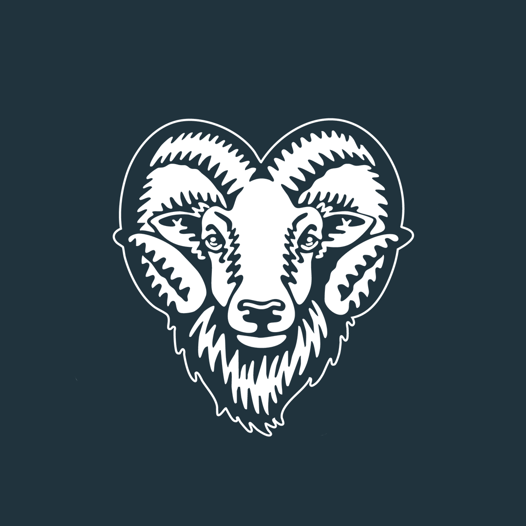 a white and black image of a ram's head