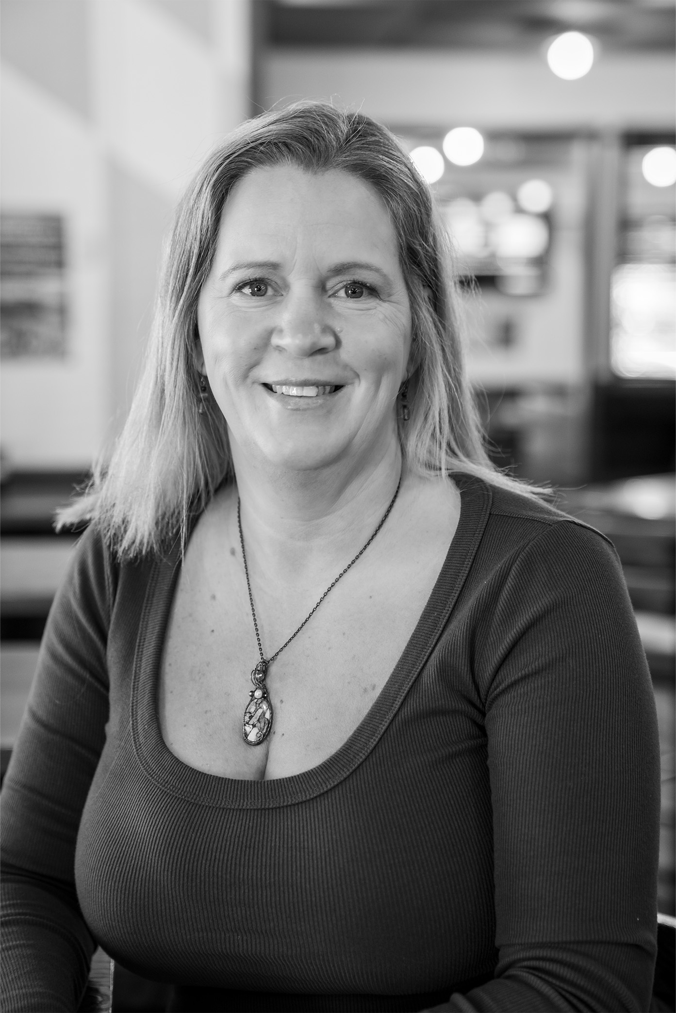 a woman smiling