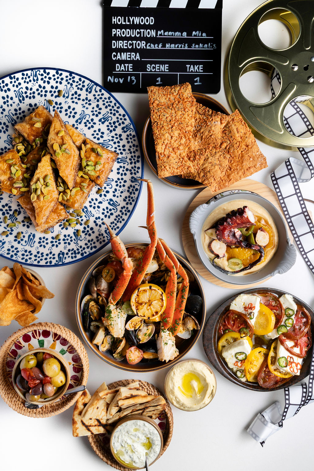 a table with plates of food
