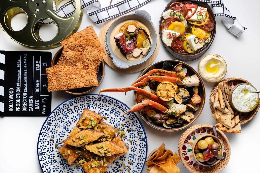a table with plates of food