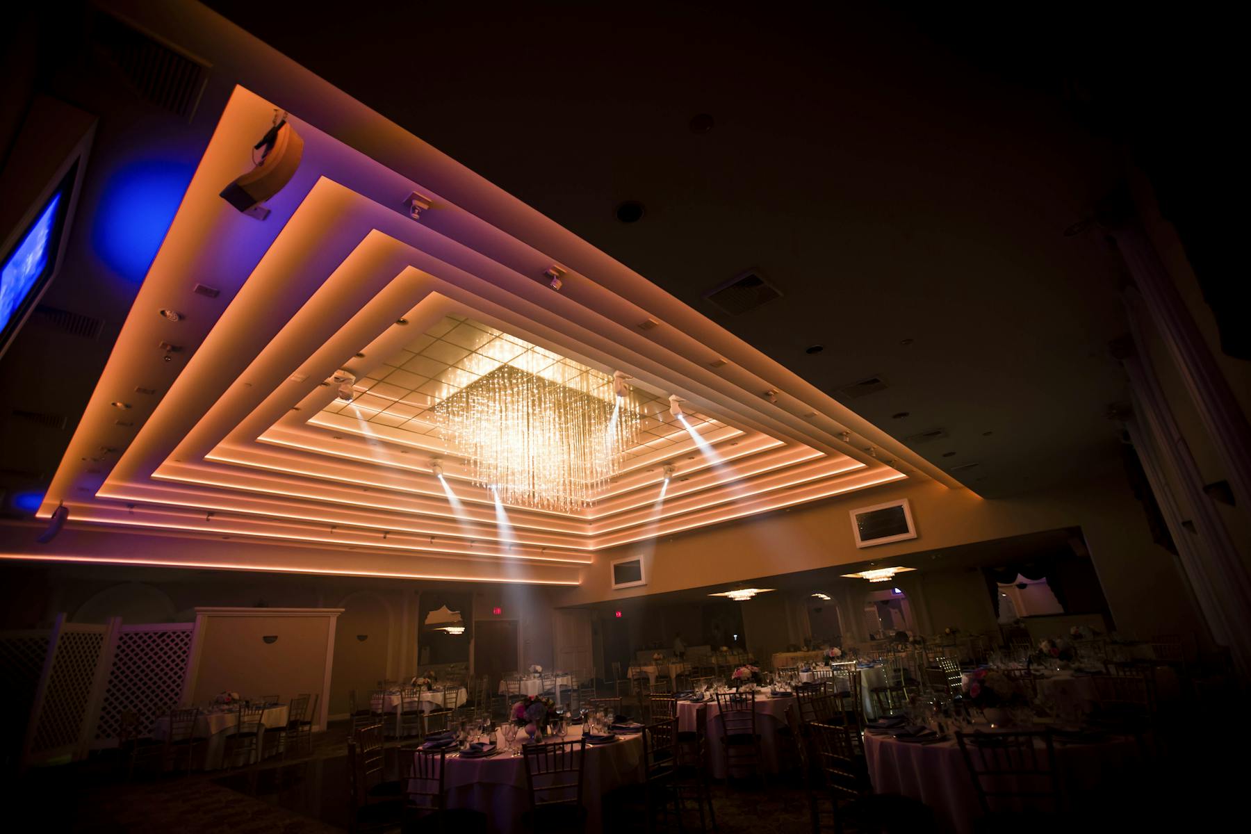 a ceiling decorated with lights