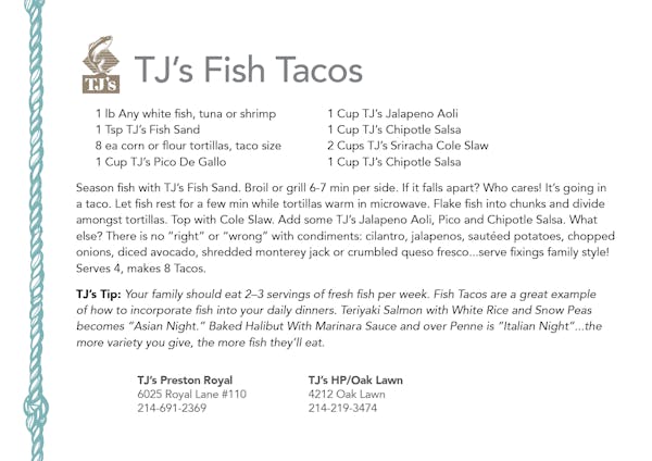 Tj S Fish Tacos Tj S Seafood Market Fresh Seafood Market And Restaurant In Dallas Tx