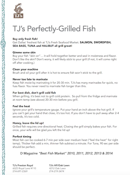 TJ’s PerfectlyGrilled Fish TJ's Seafood Market Fresh Seafood