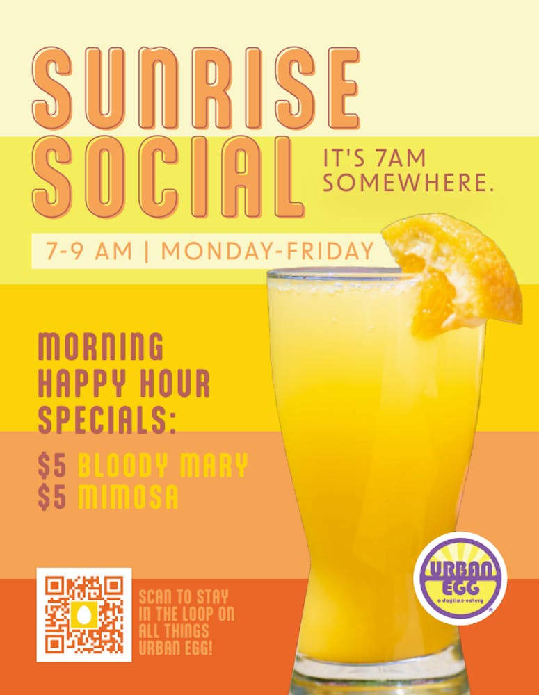 Urban Egg Sunrise Social Happy Hour for Brunch, Breakfast with Mimosa for $5