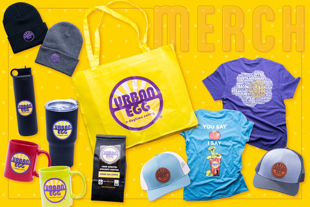 Urban Egg Merchandise Available from Hats, Mugs, Coffee, Shirts, Bag for Brunch, Breakfast