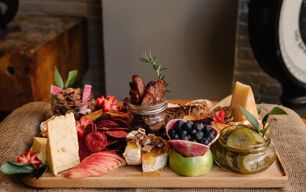 a table topped with plates of food on a plate