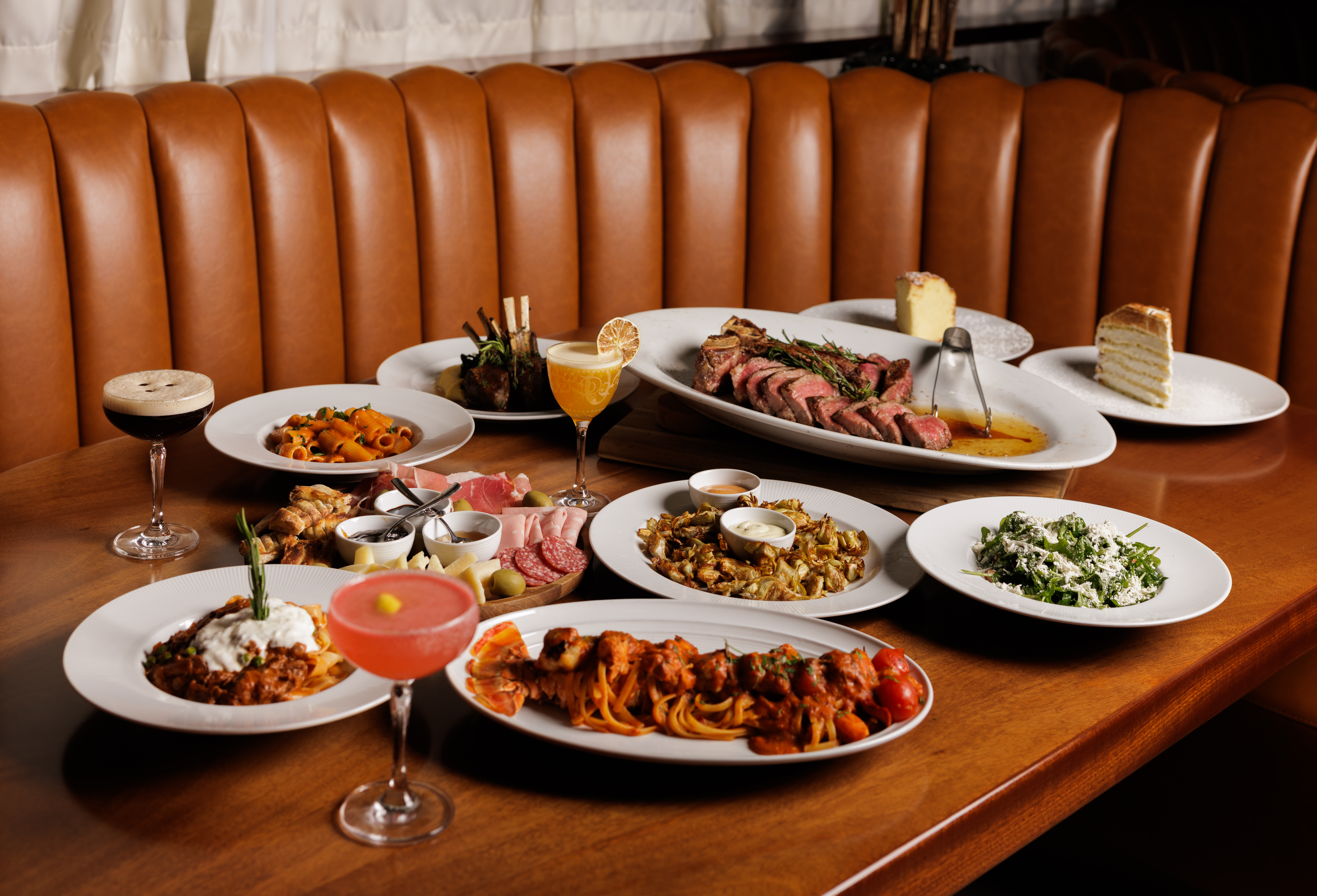 a table with plates of food on it