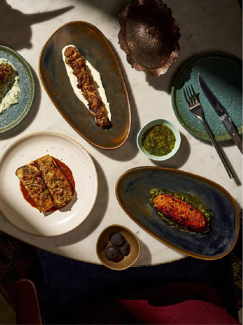 a table with plates of food