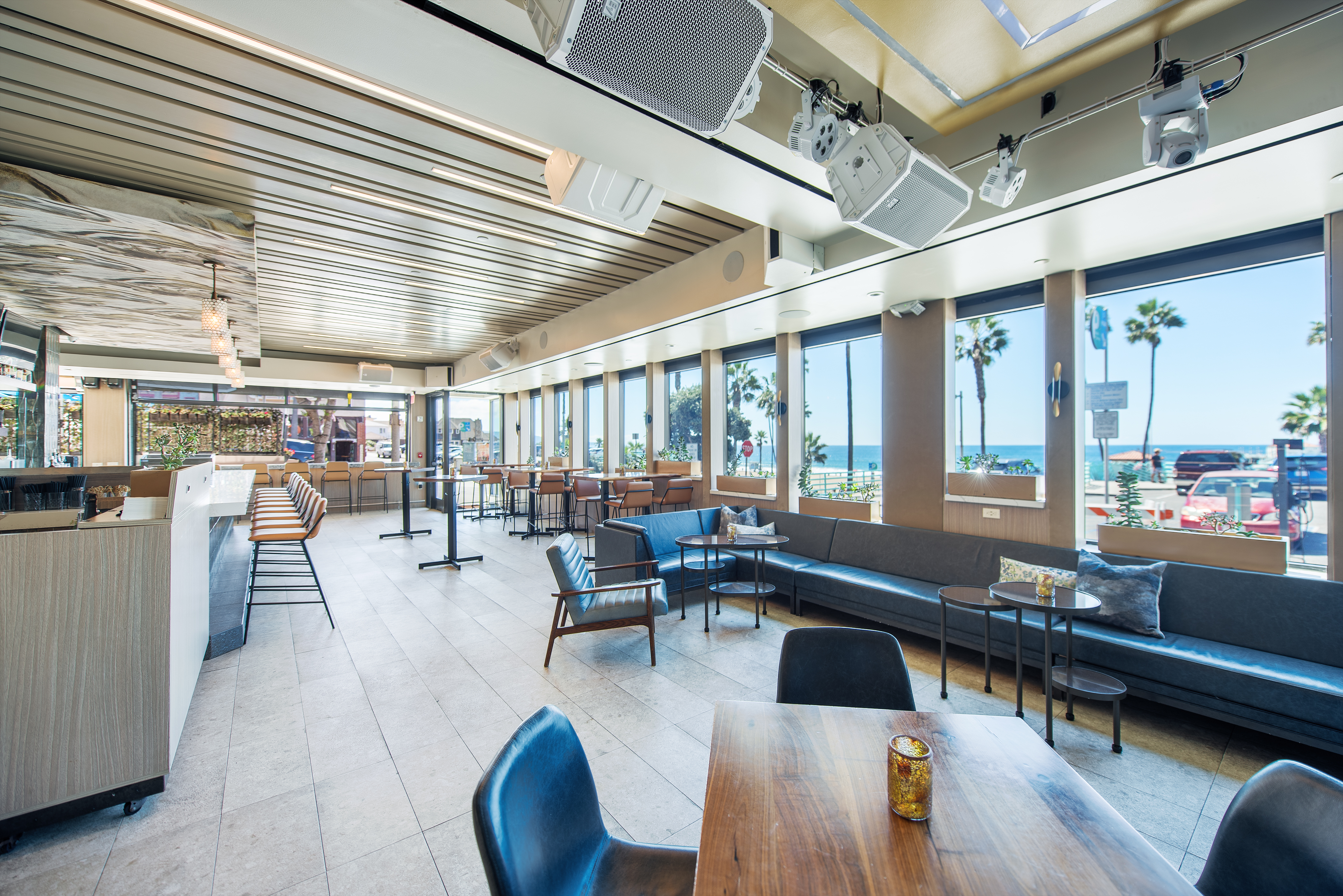 a room filled with furniture and a large building