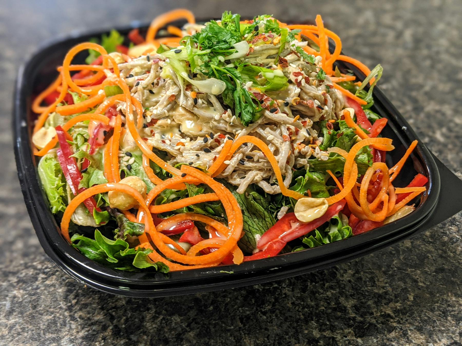 a dish is filled with food