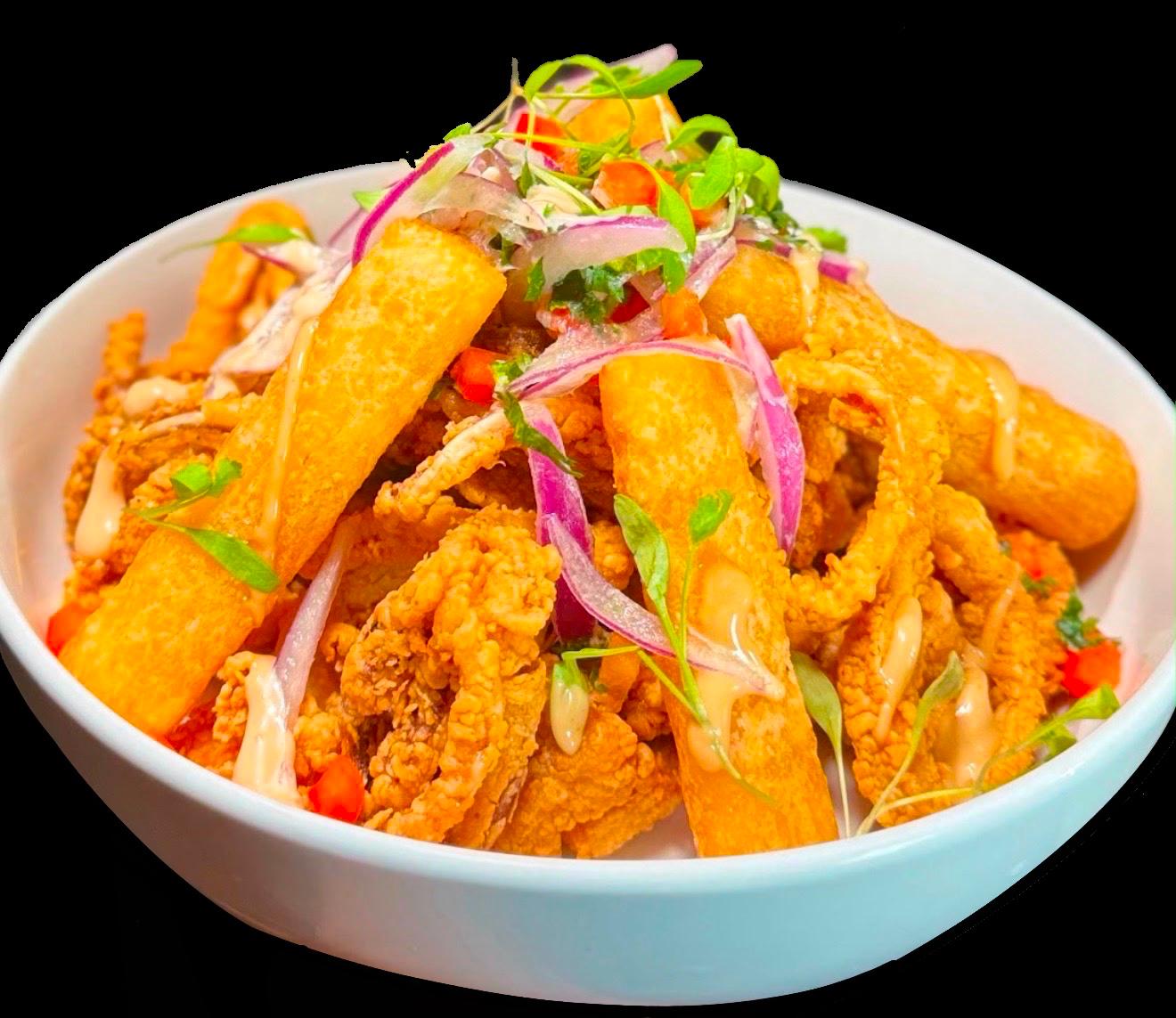 a bowl of fried food