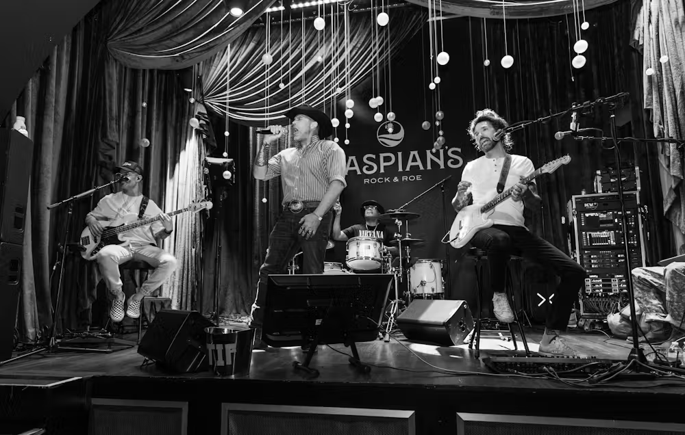 man singing karaoke at Caspian's live music Las Vegas venue and speakeasy