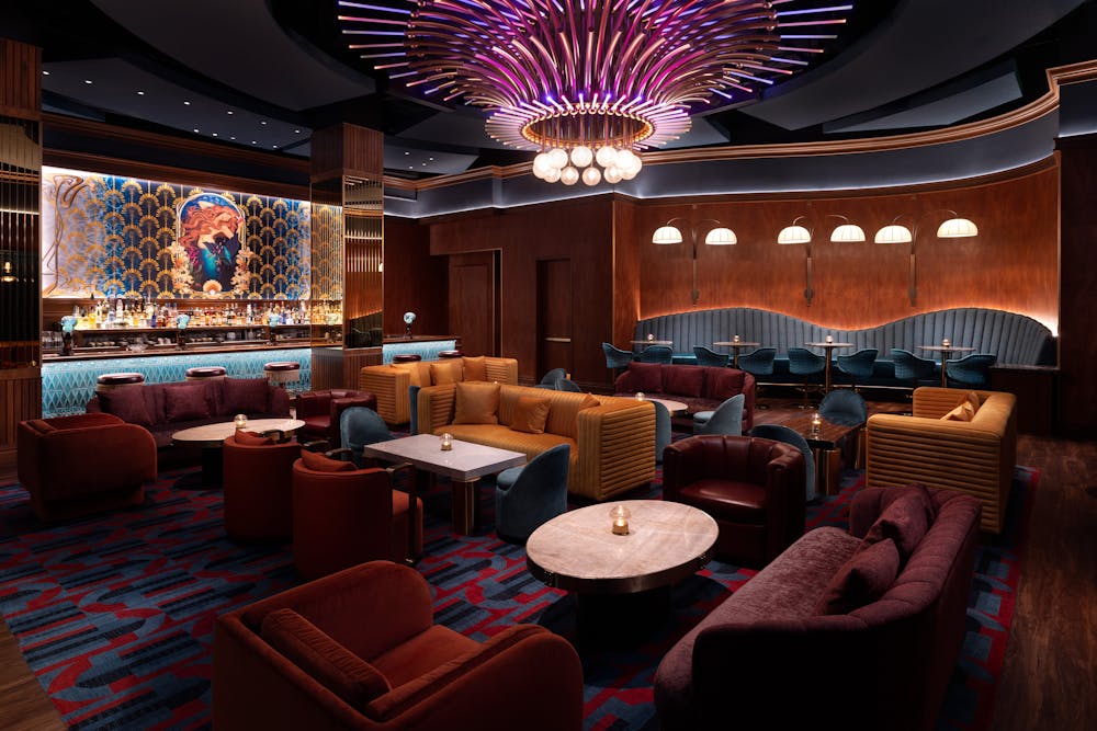 Ariel view of inside Las Vegas live music speakeasy caspians