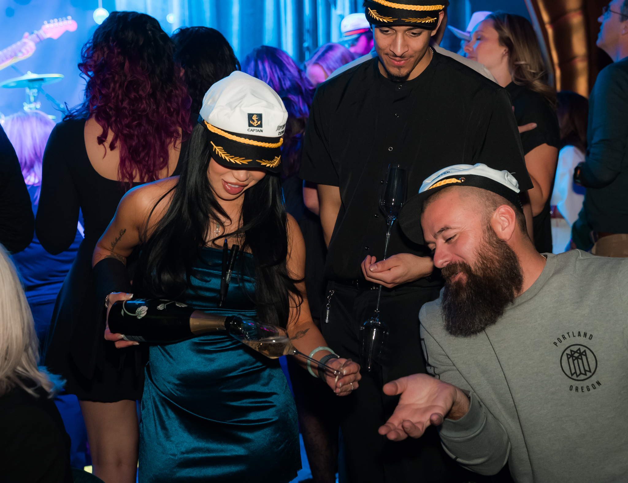 yacht rock night at Caspians, serving cocktails with sailor hats on. Las Vegas live music venue Caspians