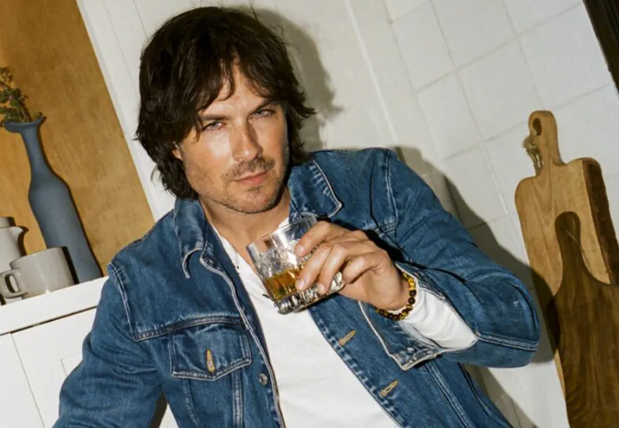 Ian Somerhalder drinking bourbon