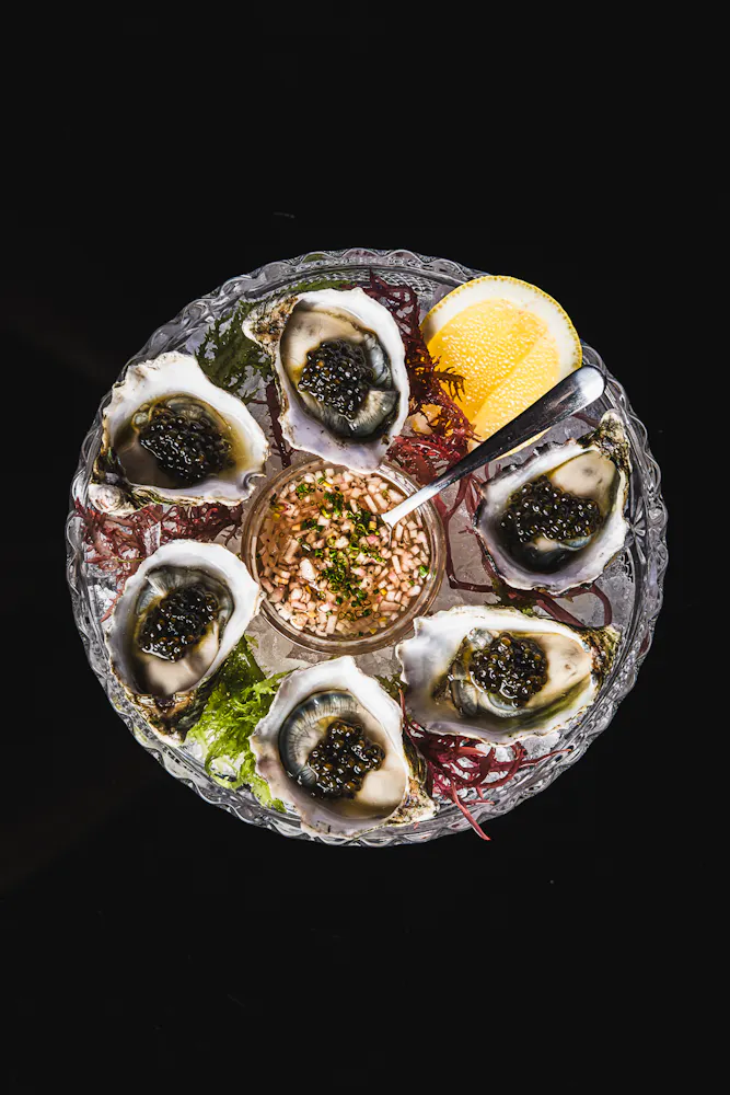 Oysters topped with Caivar at Las Vegas Caviar bar Caspian's;
