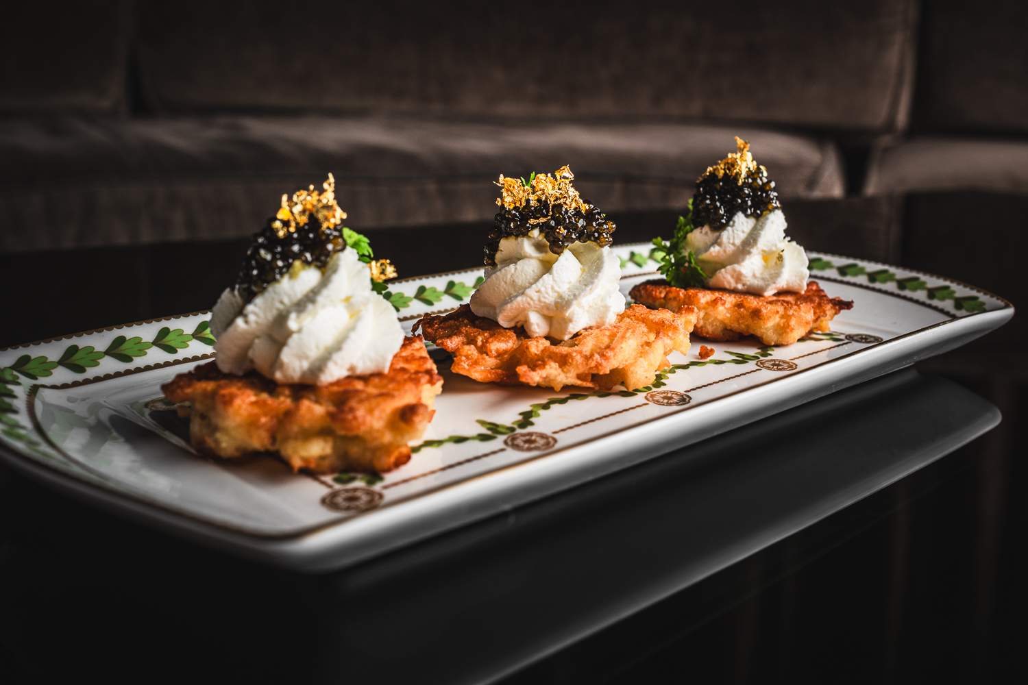 caviar potato latkes at Caspians Speakeasy