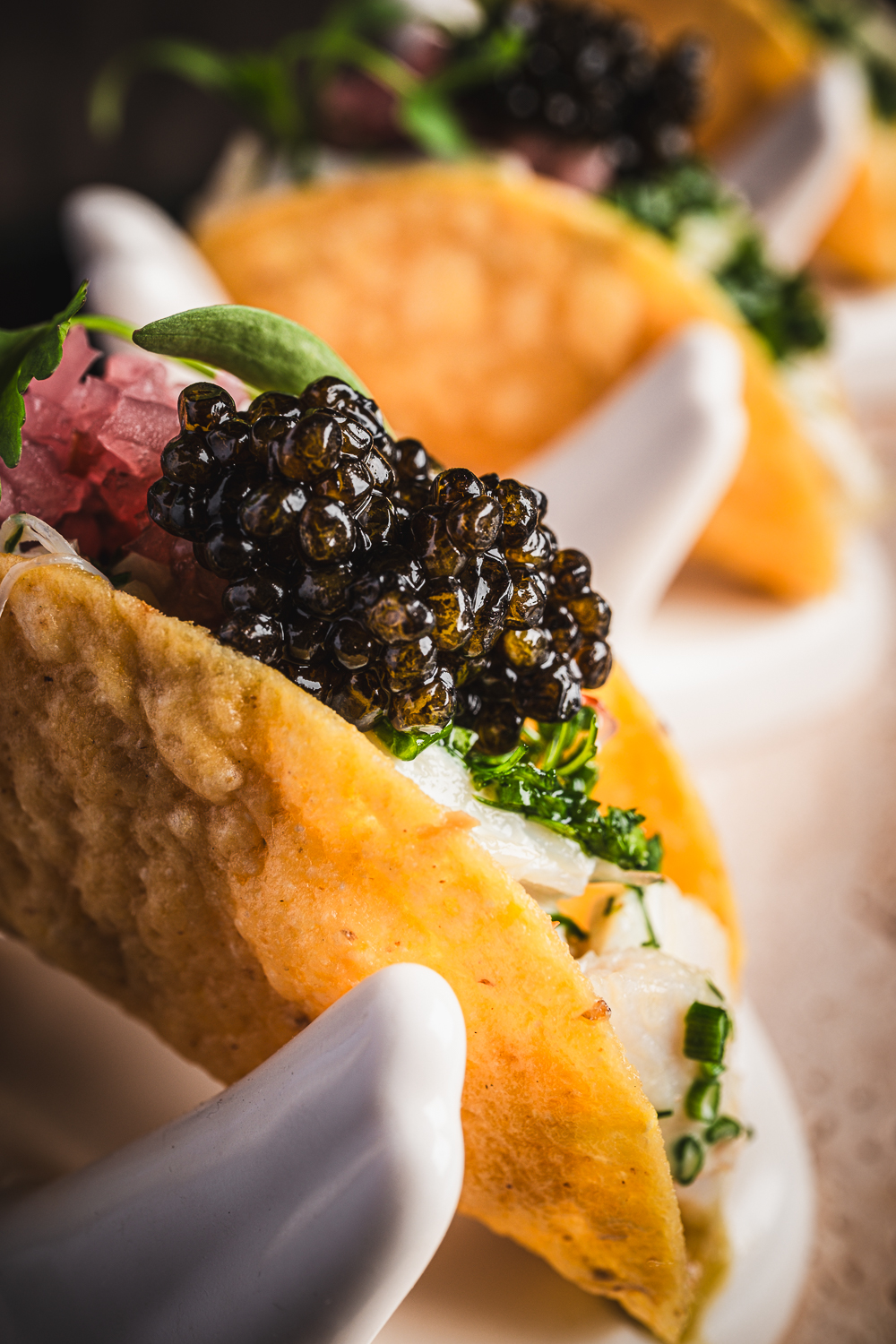blue crabby tacos at caspians rock & roe caviar lounge