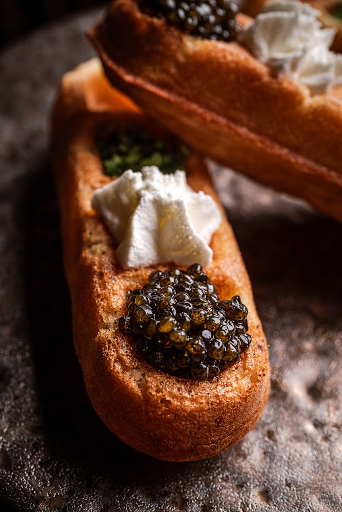 caviar waffle inside Caspians Caviar Bar