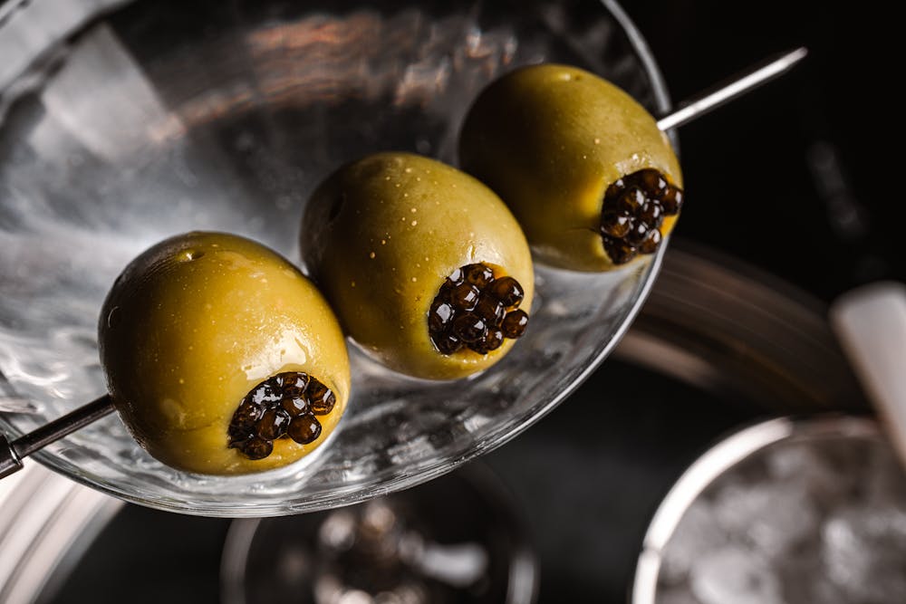 martini with caviar stuffed olives at Las Vegas live music venue caspians