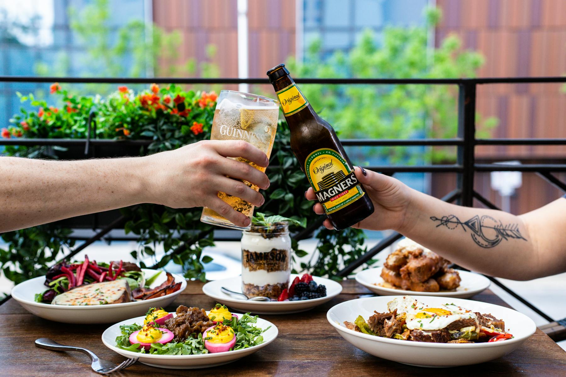 deviled eggs and toasting cocktails