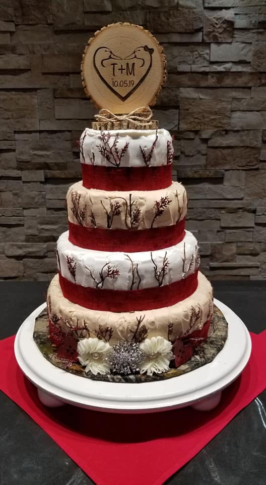 a cake sitting on top of a stone building