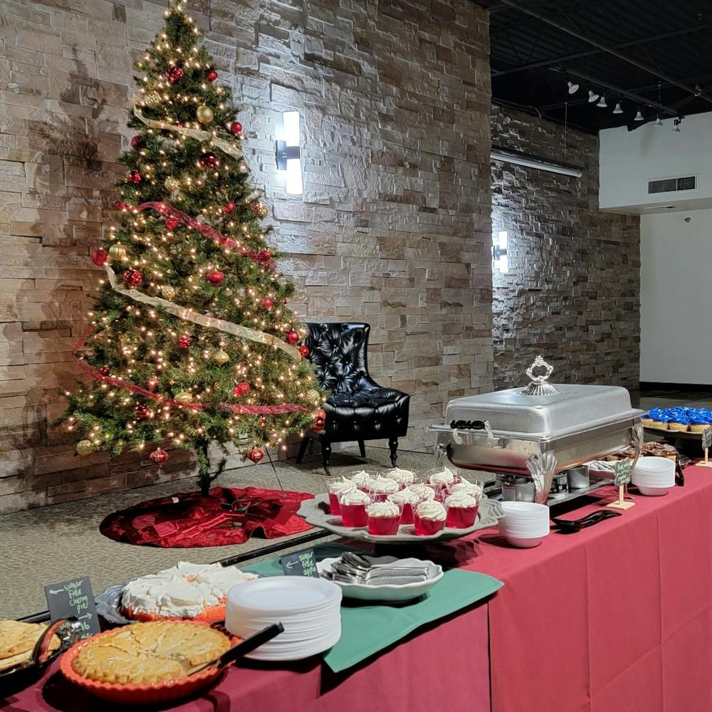 a table topped with plates of food