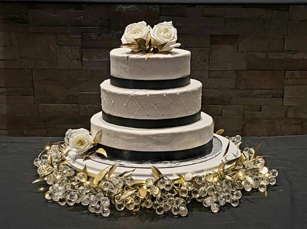 a statue of a wedding cake