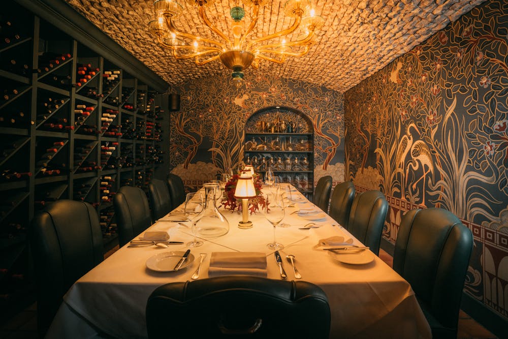 a large room with tables and chairs