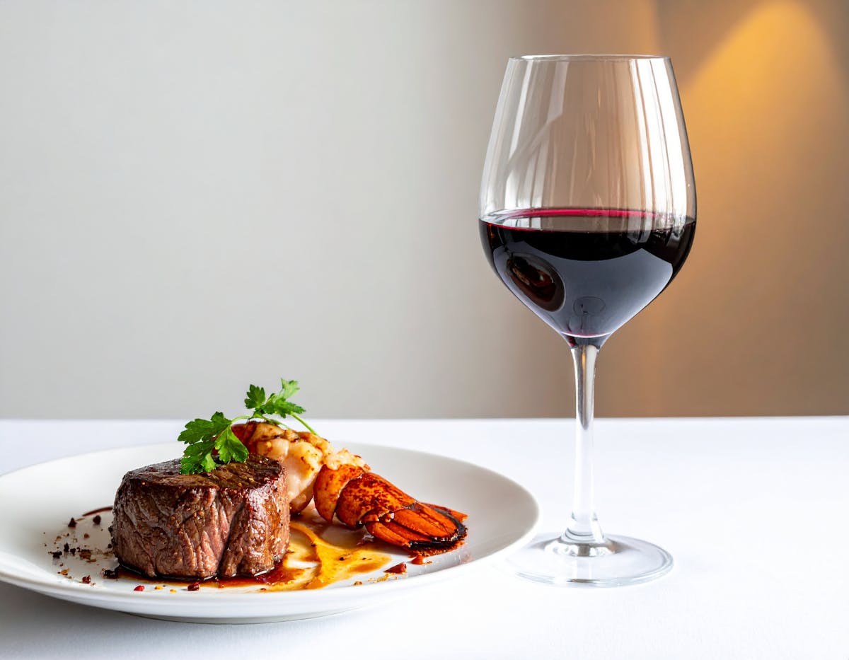steak and wine