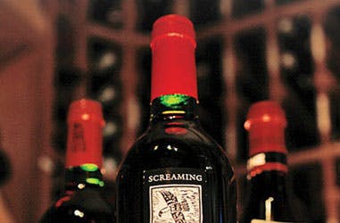 a close up of a bottle of wine