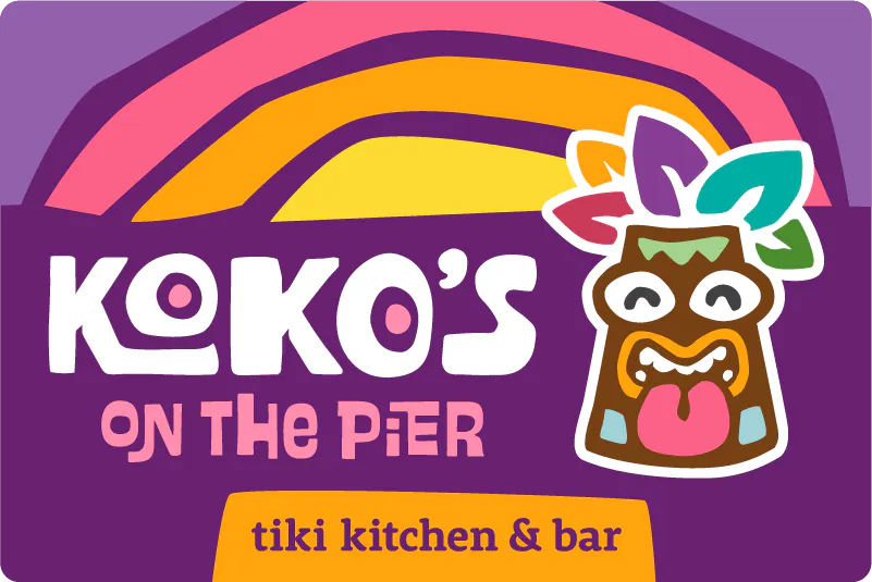 a colorful sign with a tiki mug