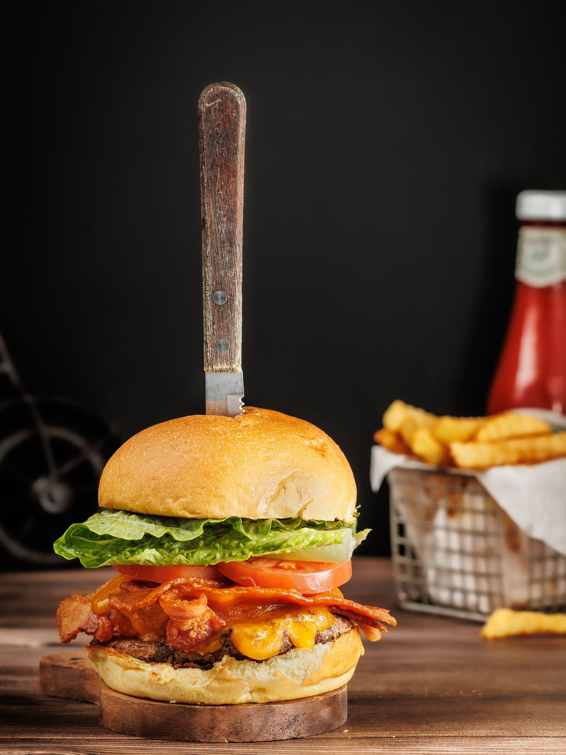 a sandwich sitting on top of a wooden table