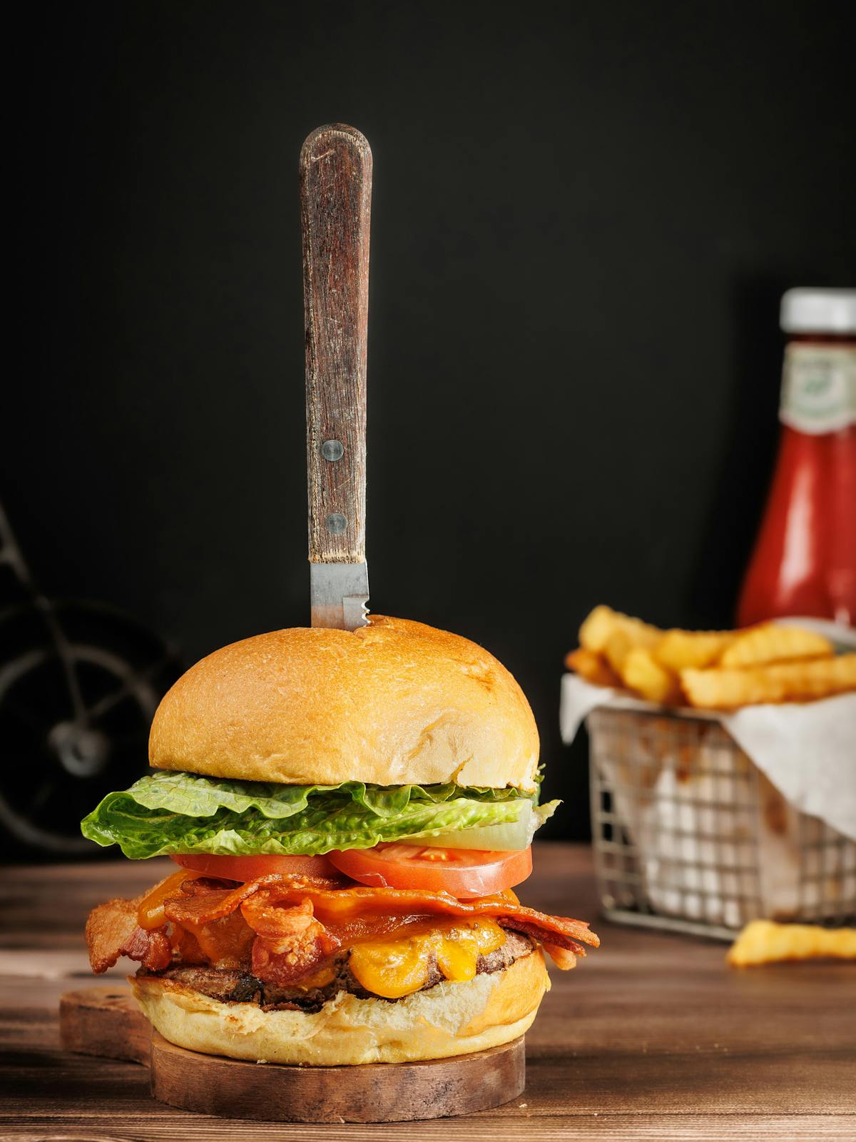a sandwich sitting on top of a wooden table