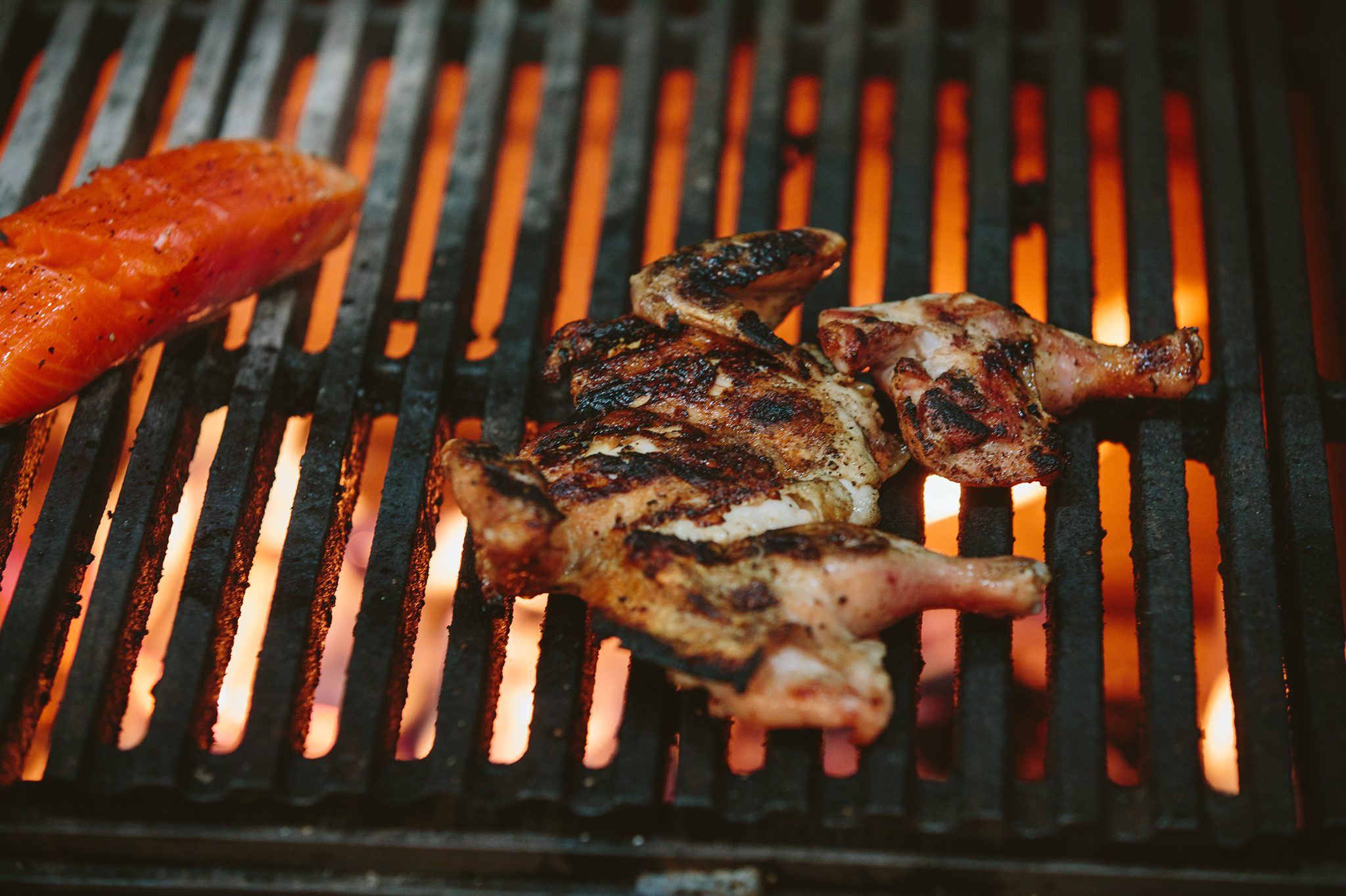 a close up of food on a grill