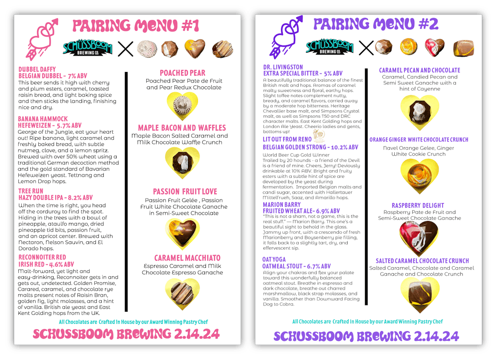 Schussboom Valentine's Day Pairing Menus
