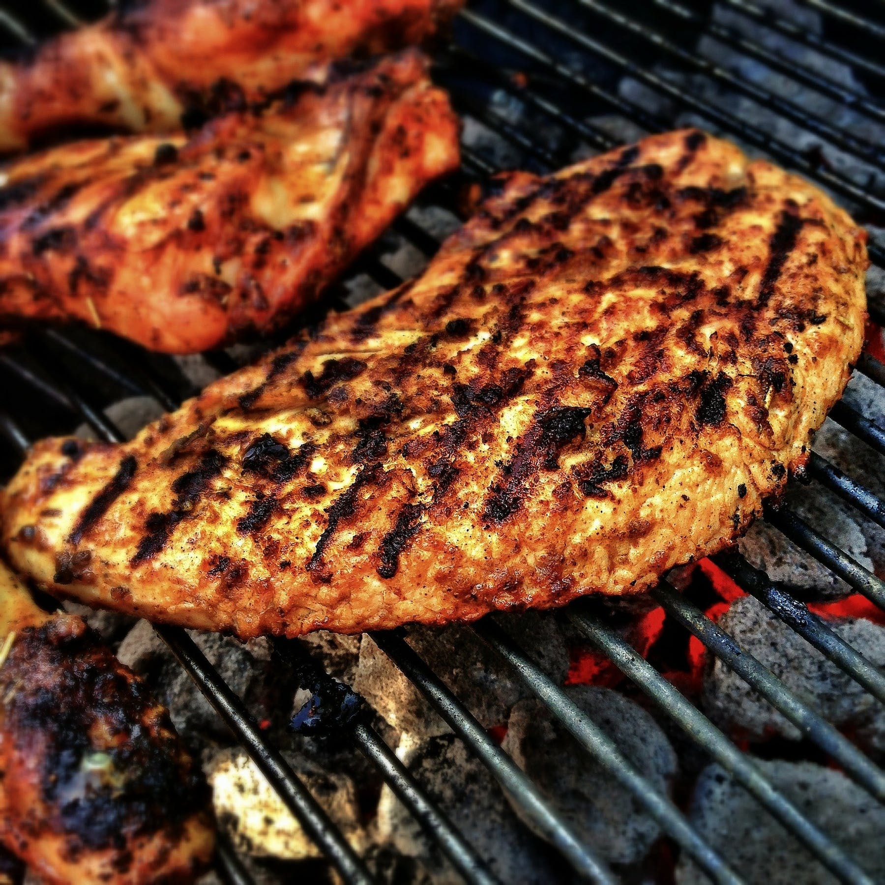 a close up of food on a grill
