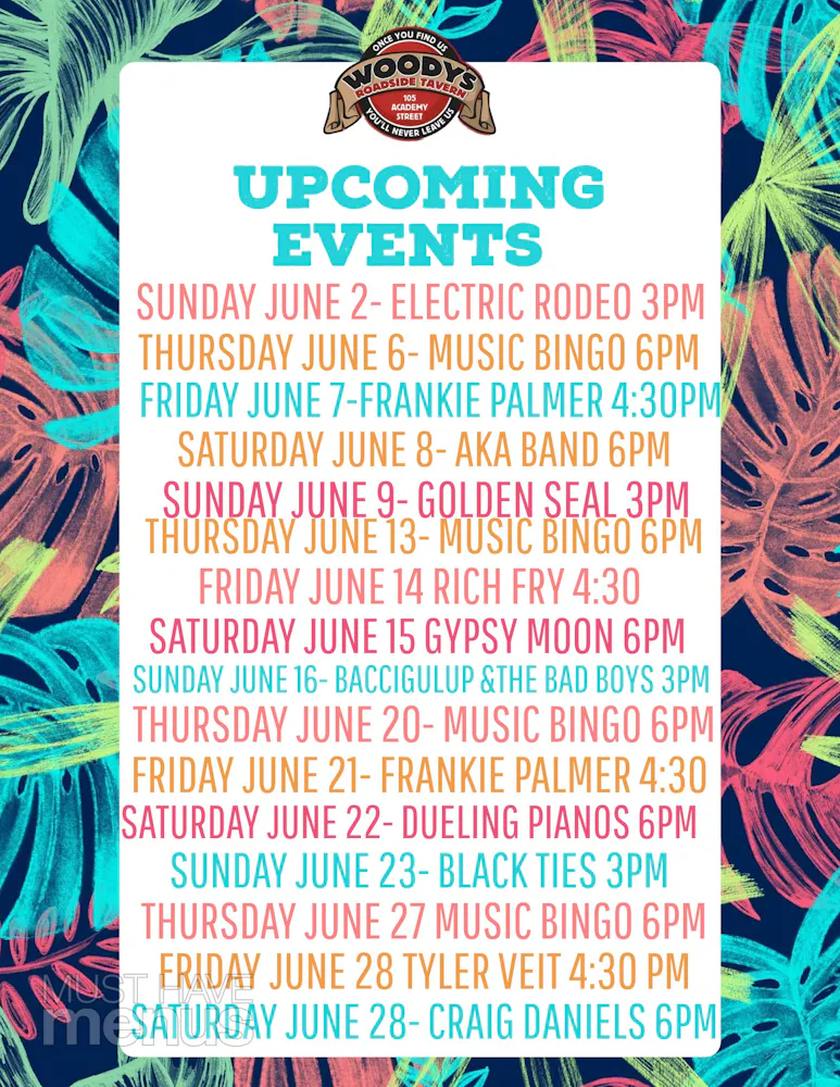 Click Here for our upcoming Events | Woodys Road Side Tavern | Bar ...