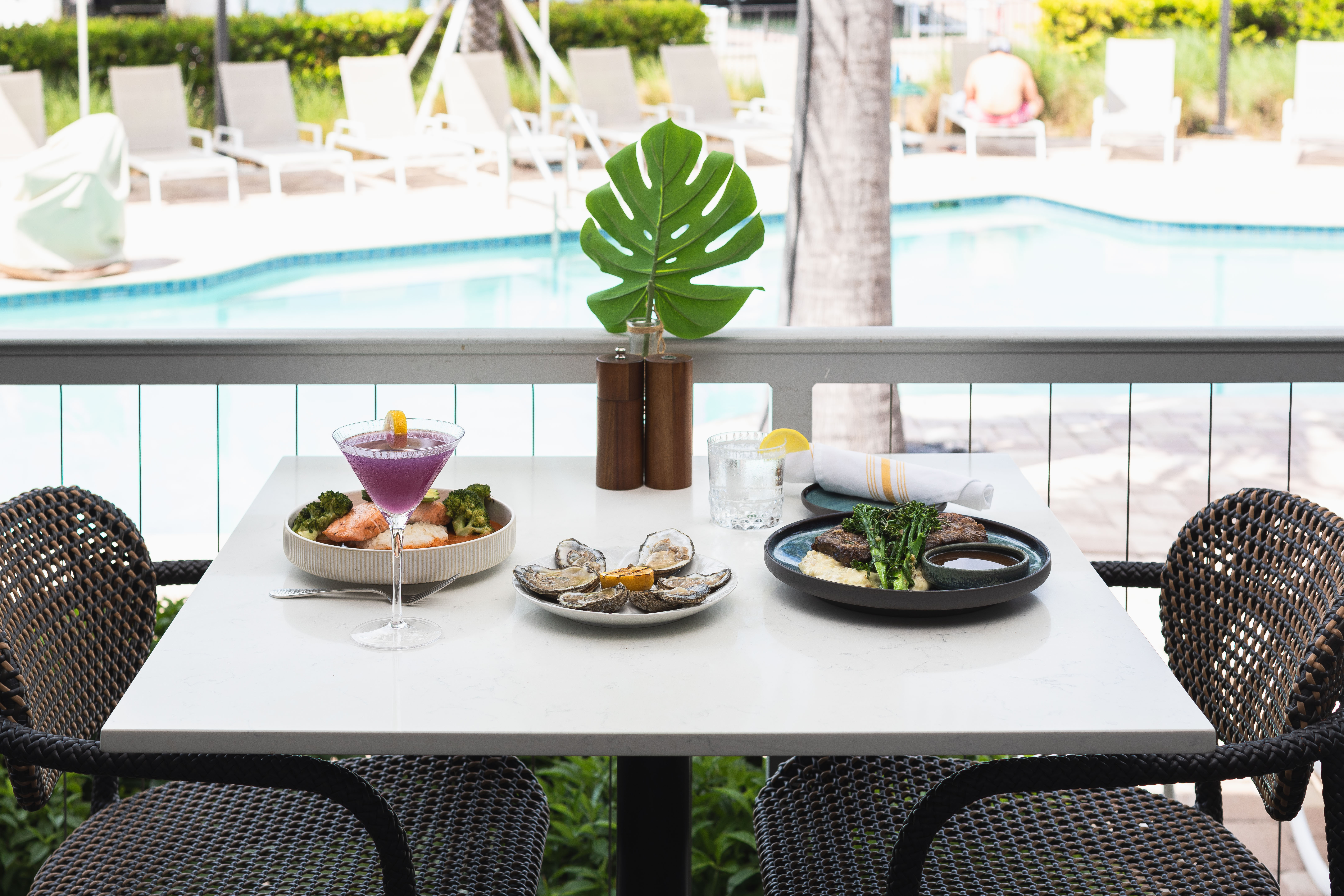 table with drinks and dishes
