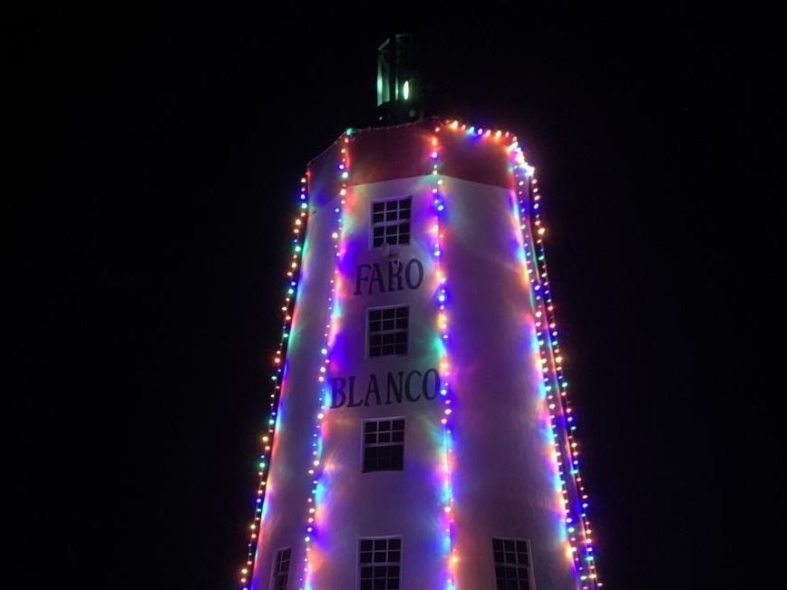 Lighthouse Decorated in Lights