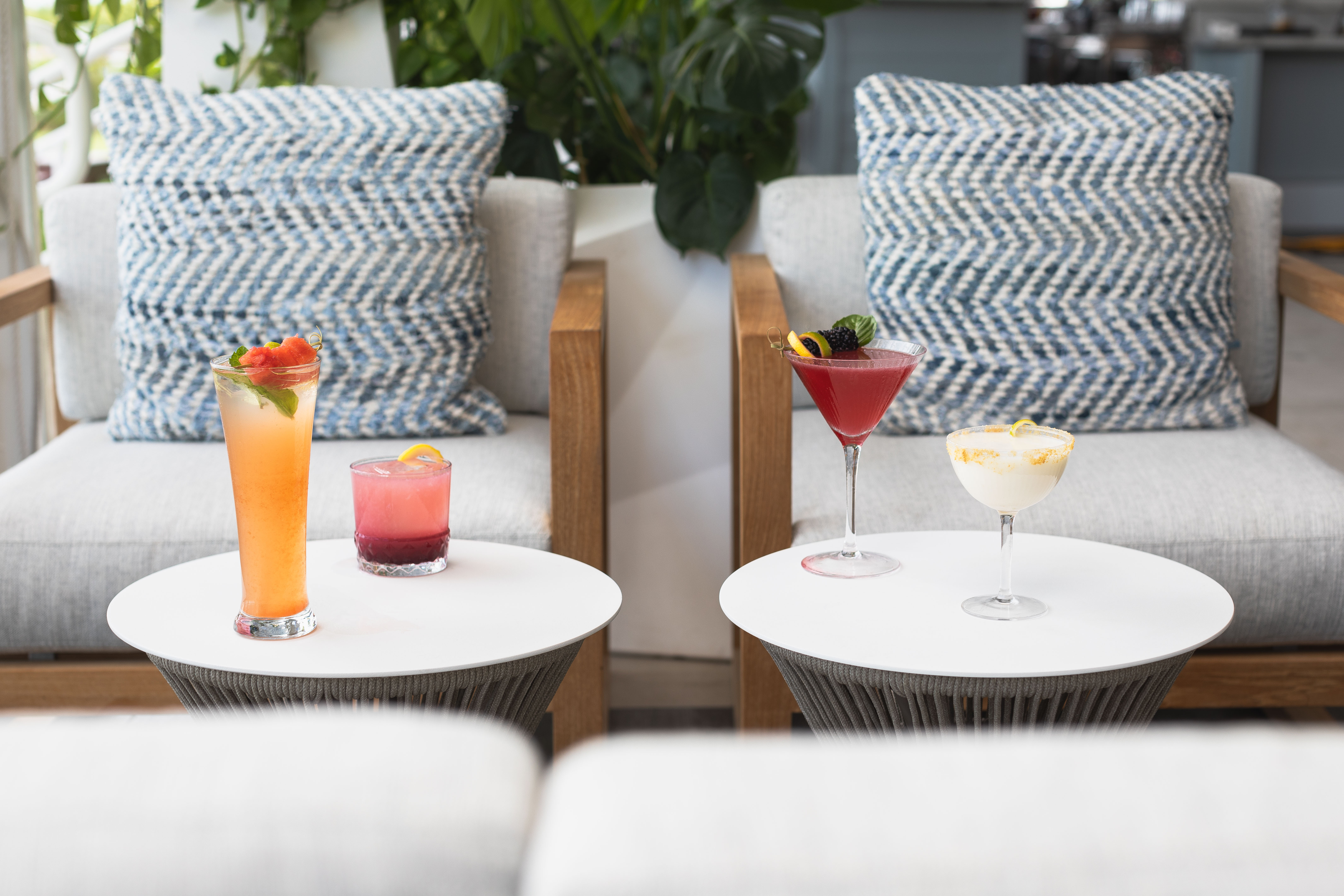 table with dishes and cocktails