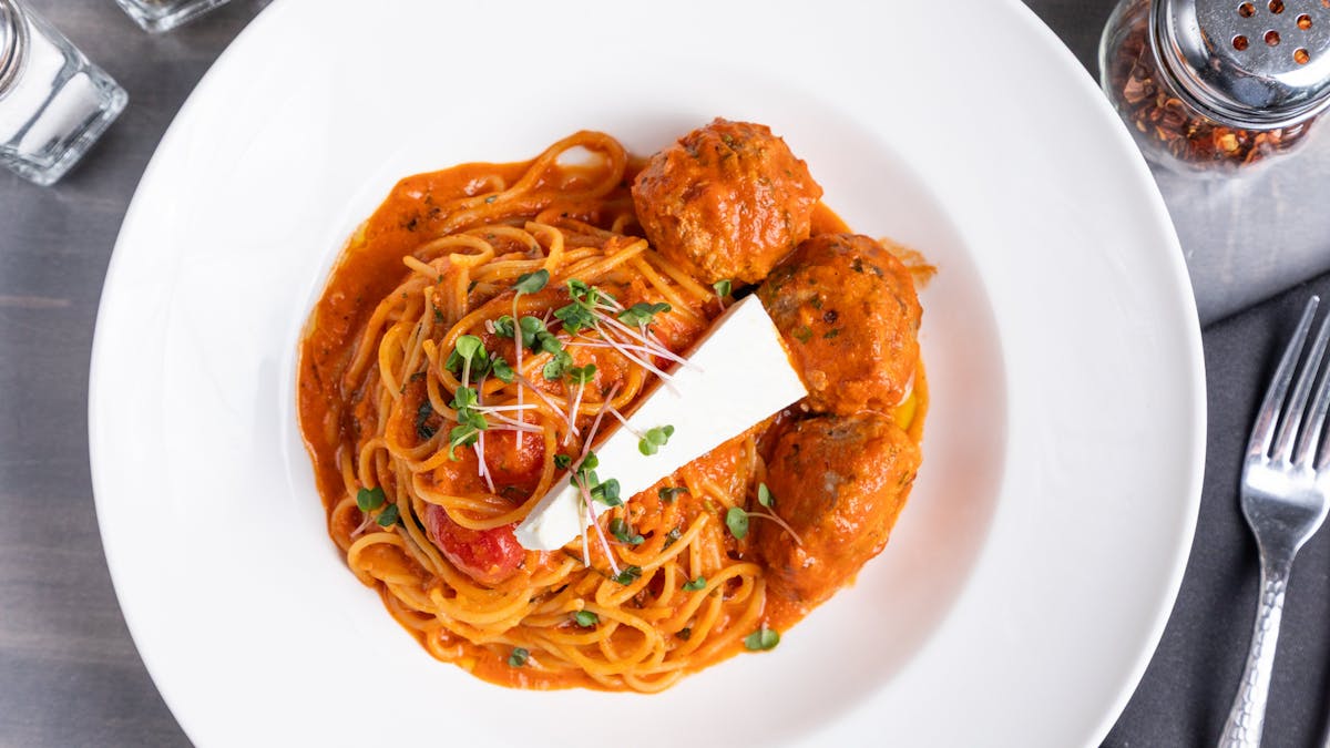 a plate of food with a fork