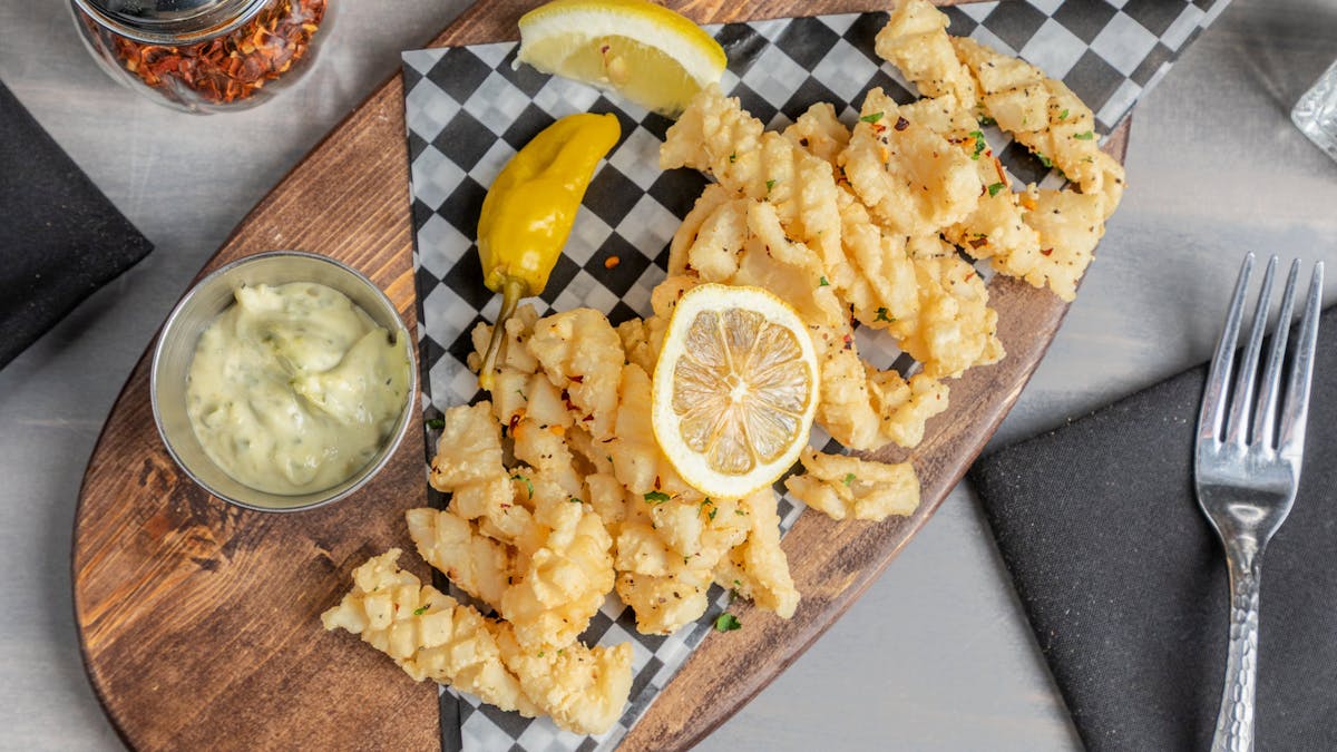 a plate of food with a fork and knife