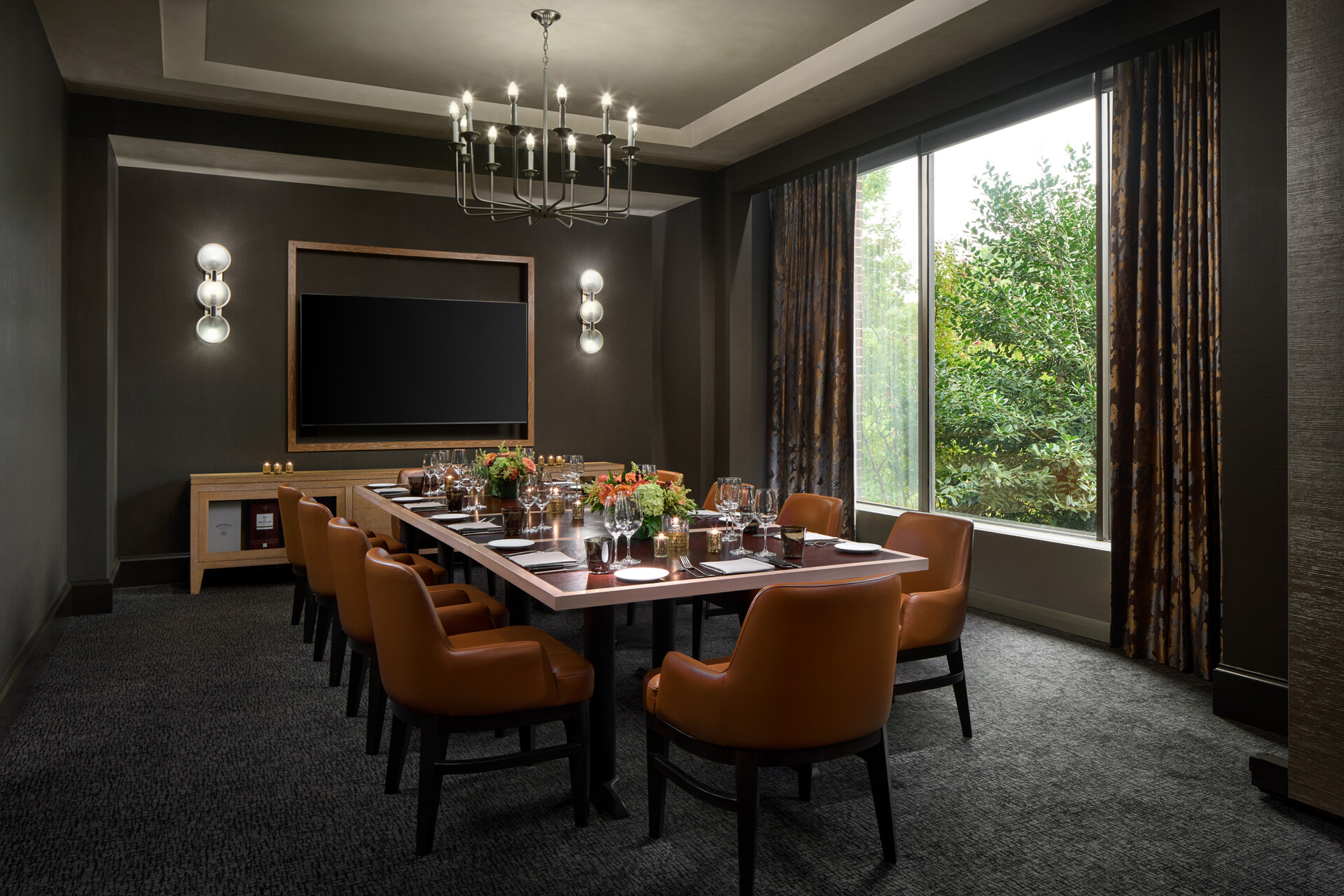 a room with a table and chairs