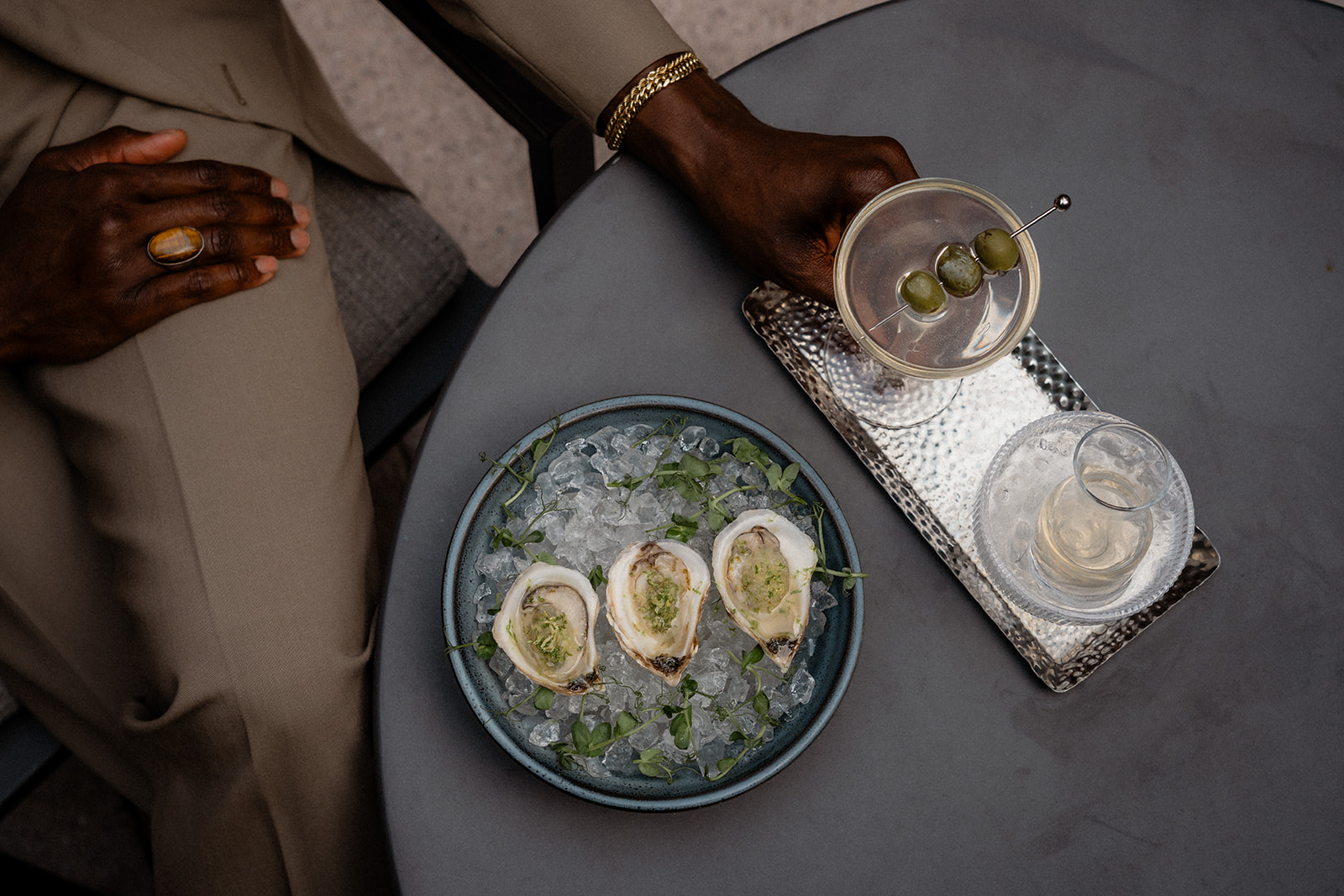 a plate of food on a table outside